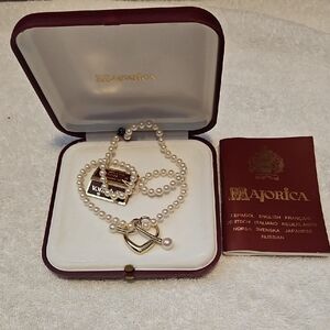 Majorica White Pearl Necklace with Heart Clasp New